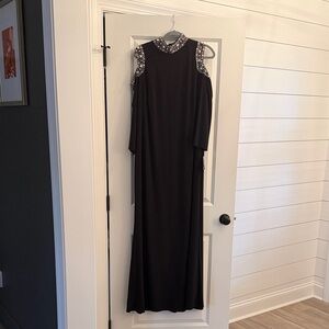 MARINA Black Long Sleeve Dress with Embellished Shoulders